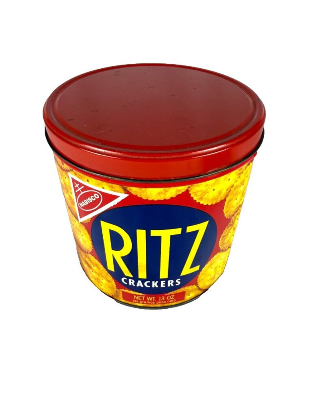 Vintage 1977 Nabisco Ritz Cracker Collectible Tin Round 13 oz English & Spanish